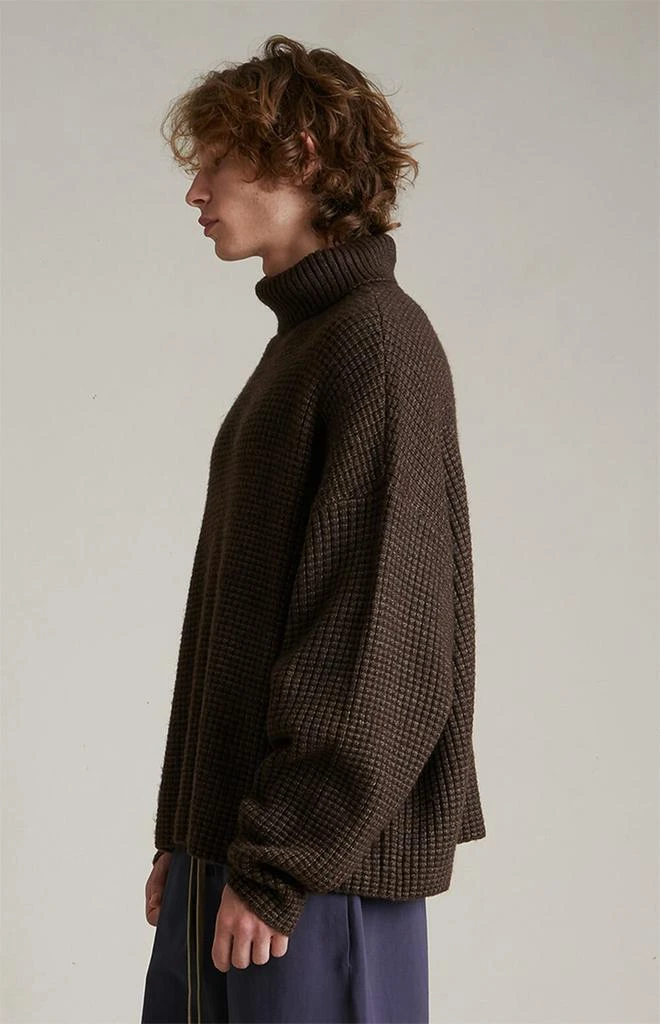 Essentials Brown Heavy Waffle Knit Turtleneck Sweater 3