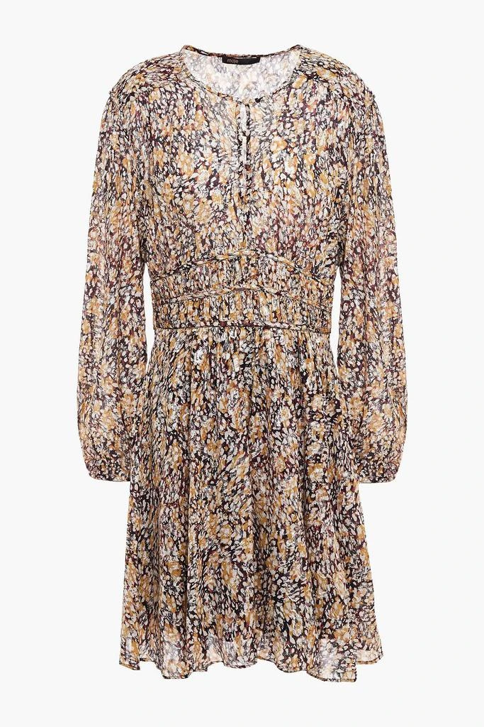 Maje Gathered printed metallic fil coupé dress 1
