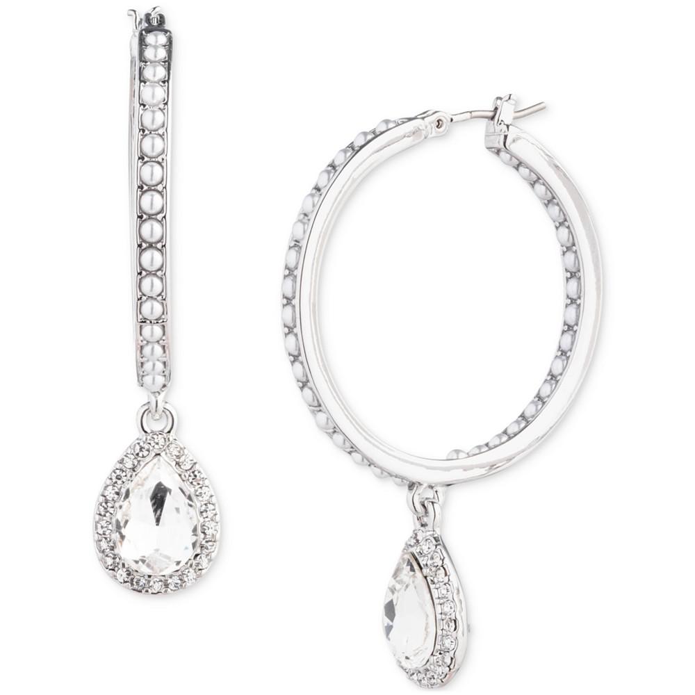 Givenchy Silver-Tone Pear-Shape Crystal Halo Charm Imitation Pearl Hoop Earrings