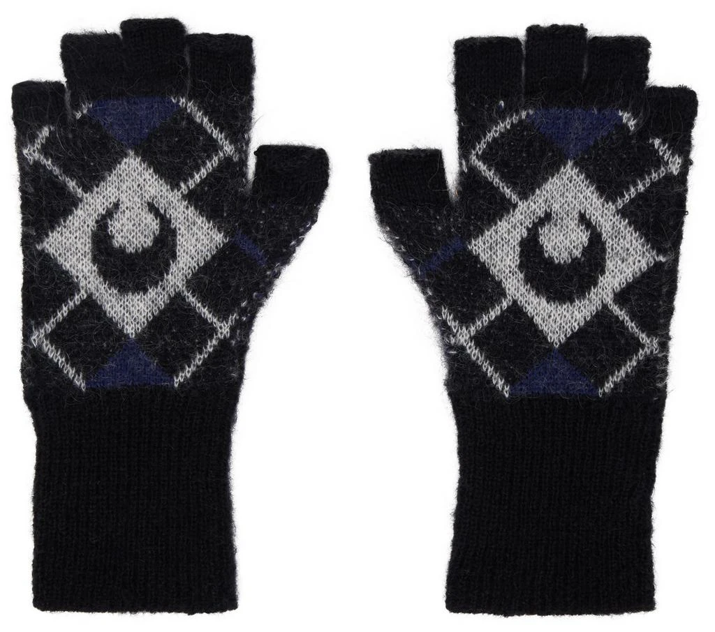 MARINE SERRE Black Moon Argyle Knit Fingerless Gloves 1