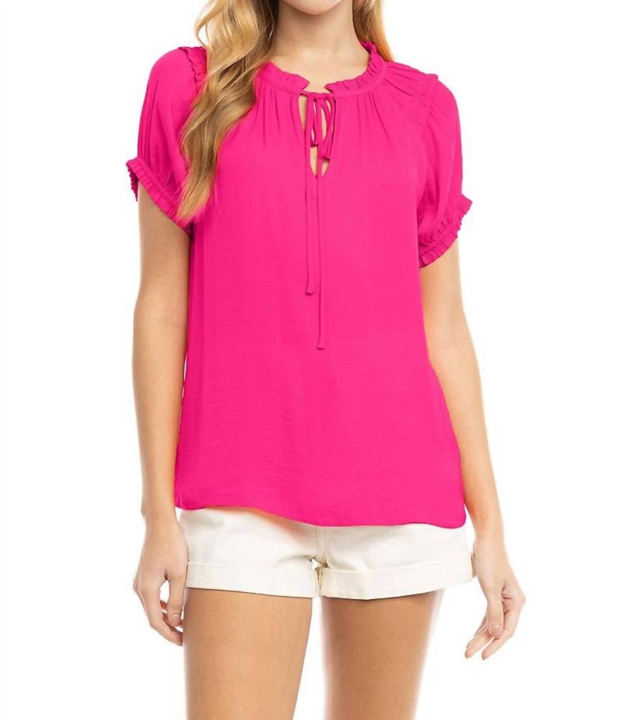 Naked Zebra Harlone Frill Top In Hot Pink