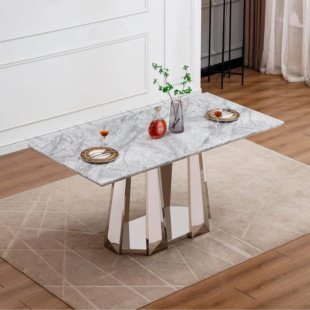 Streamdale Furniture Streamdale 70" Faux Marble Dining Table, Mirrored Base (Silver/Grey) 6