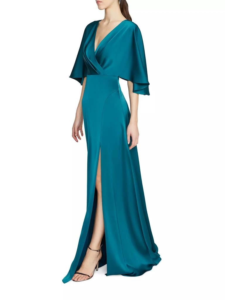 Theia Waverly Satin Flutter-Sleeve Gown 3