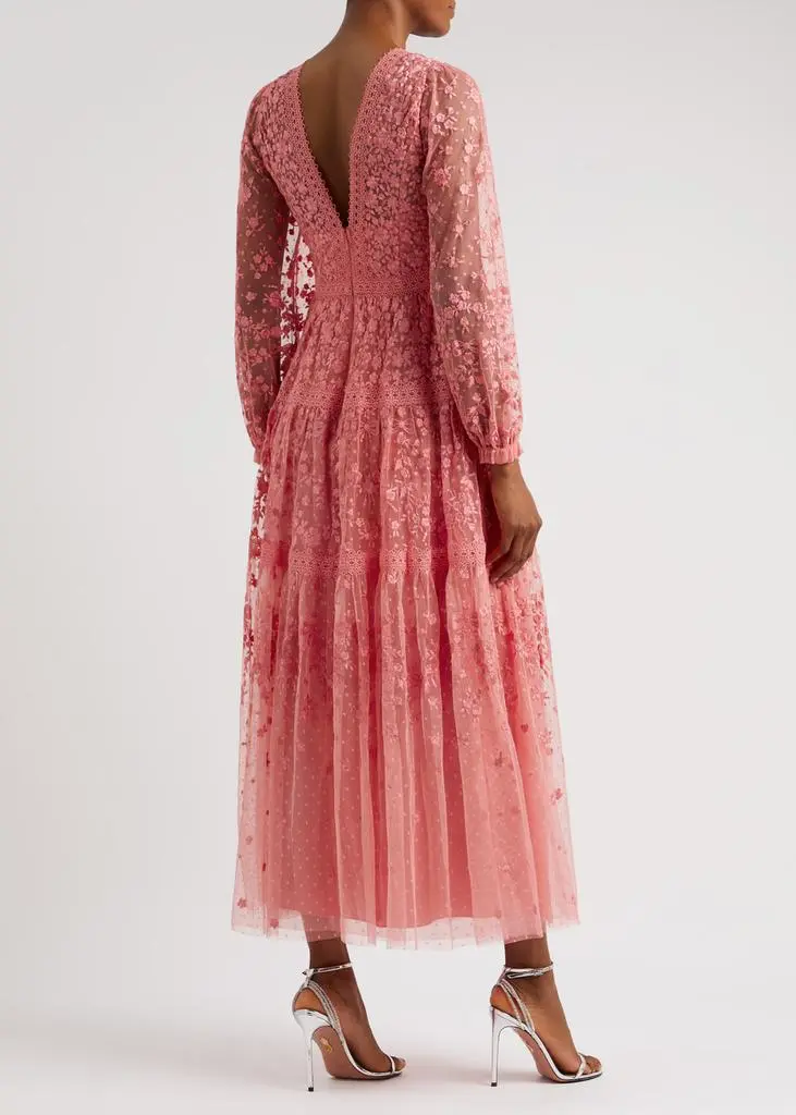 Needle & Thread Celestia Ribbon embroidered tulle maxi dress 3