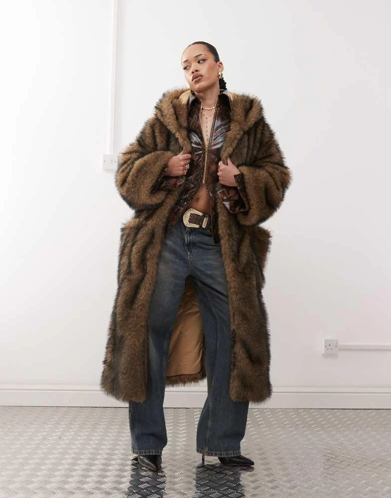Labelrail Labelrail x Jennifer McKing faux fur maxi hooded coat in natural 2