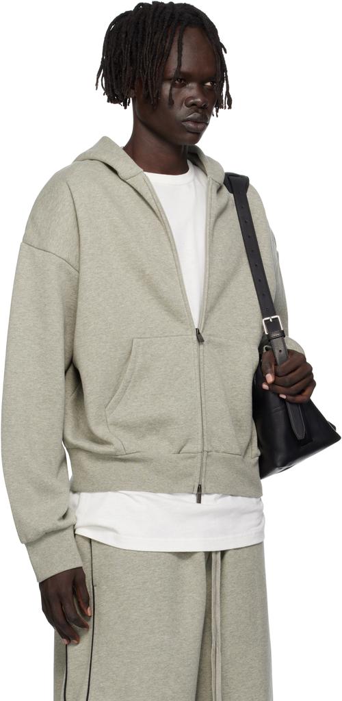 Essentials Gray Classic Fit Fleece Zip-Up Hoodie