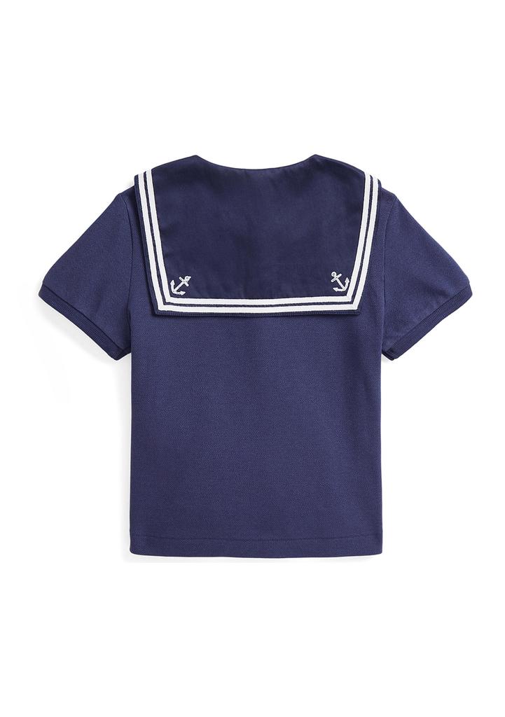 Ralph Lauren Girls 2-6x Boathouse Navy with White Mesh Polo Shirt