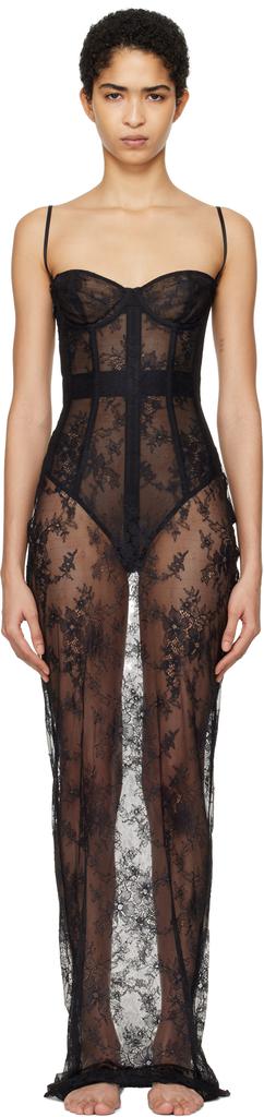 SKIMS Black Ultra Fine Lace Strapless Corset Long Maxi Dress