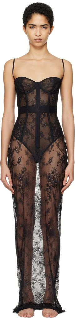 SKIMS Black Ultra Fine Lace Strapless Corset Long Maxi Dress 1