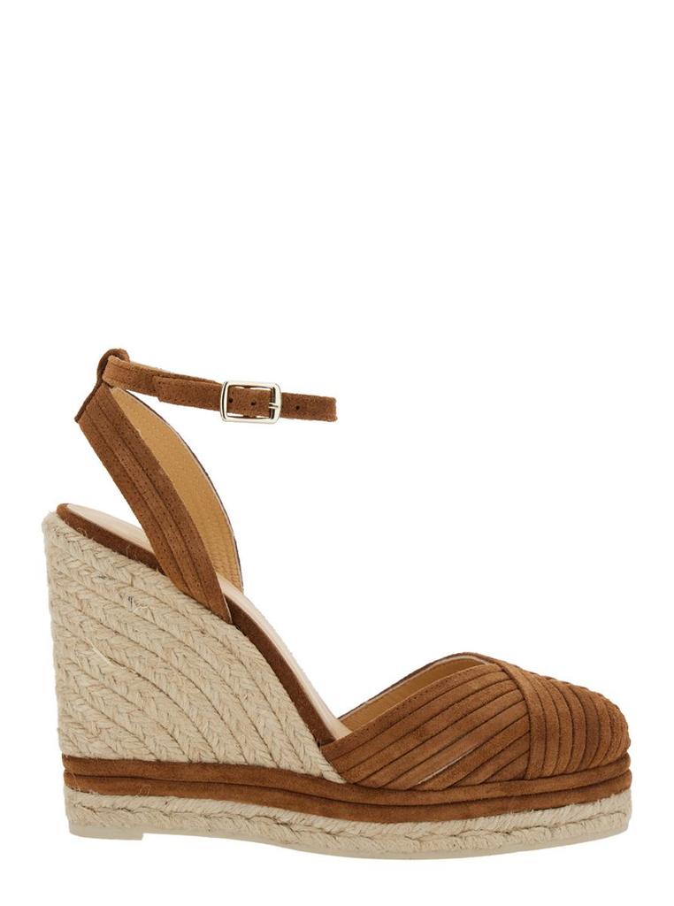 CASTAÑER 'Colina' Brown Wedges With Ankle Strap Closure And V Neck In Leather Woman