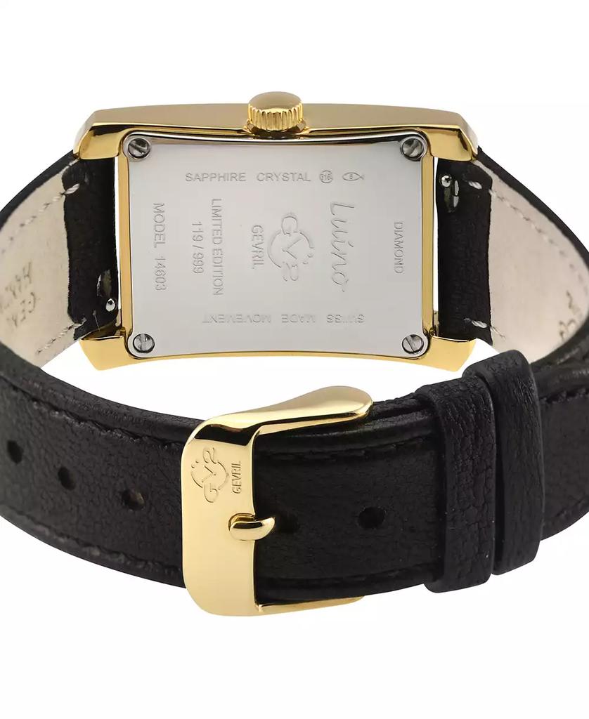 Gevril Women's Luino Swiss Quartz Diamond Accents Black Handmade Italian Leather Strap Watch 23mm x 29mm