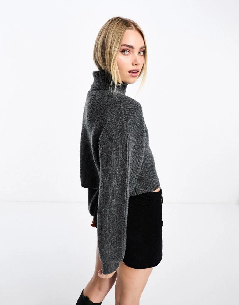 Monki Monki cropped high neck jumper in dark grey melange 2