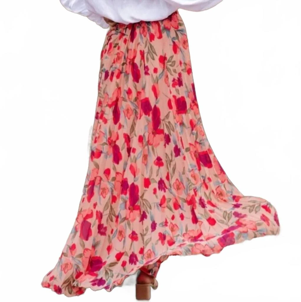 Rosa Clothing Elegant Floral Print Loose Skirt In Pink 2