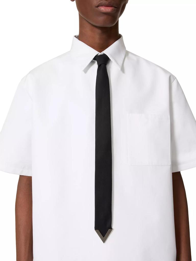 Valentino Wool and Silk Valentie Tie with Metal V Appliqué