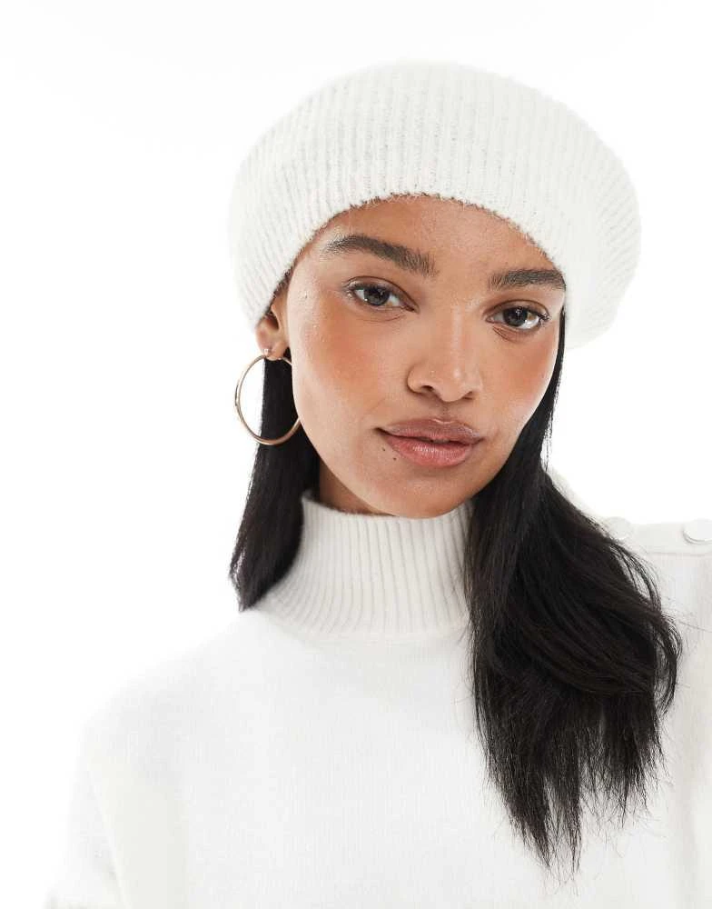 Cream Knit Beret ASOS DESIGN crochet knit beret in cream | ASOS main image 4