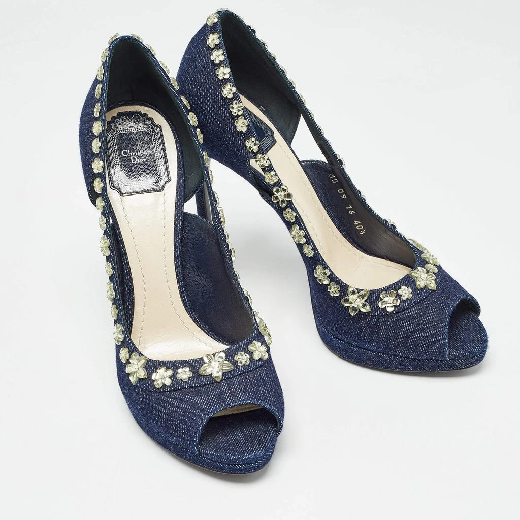 Dior Dior Navy Blue Denim Crystal Embellished Peep Toe Pumps Size 40.5 4