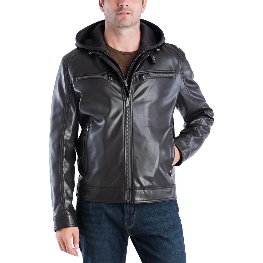 Michael Kors MICHAEL Kors Men's Faux-Leather Hooded Bomber Jacket, Created for Macy's 1