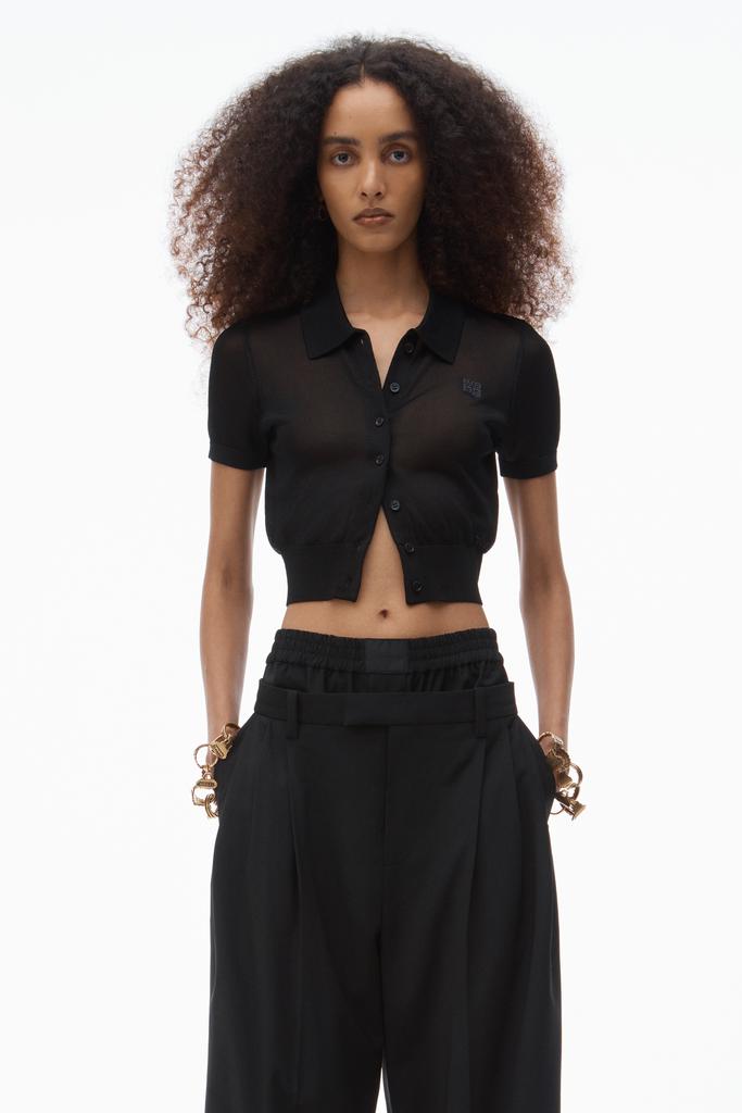 Alexander Wang Logo Embroidered Polo Cardigan in Viscose