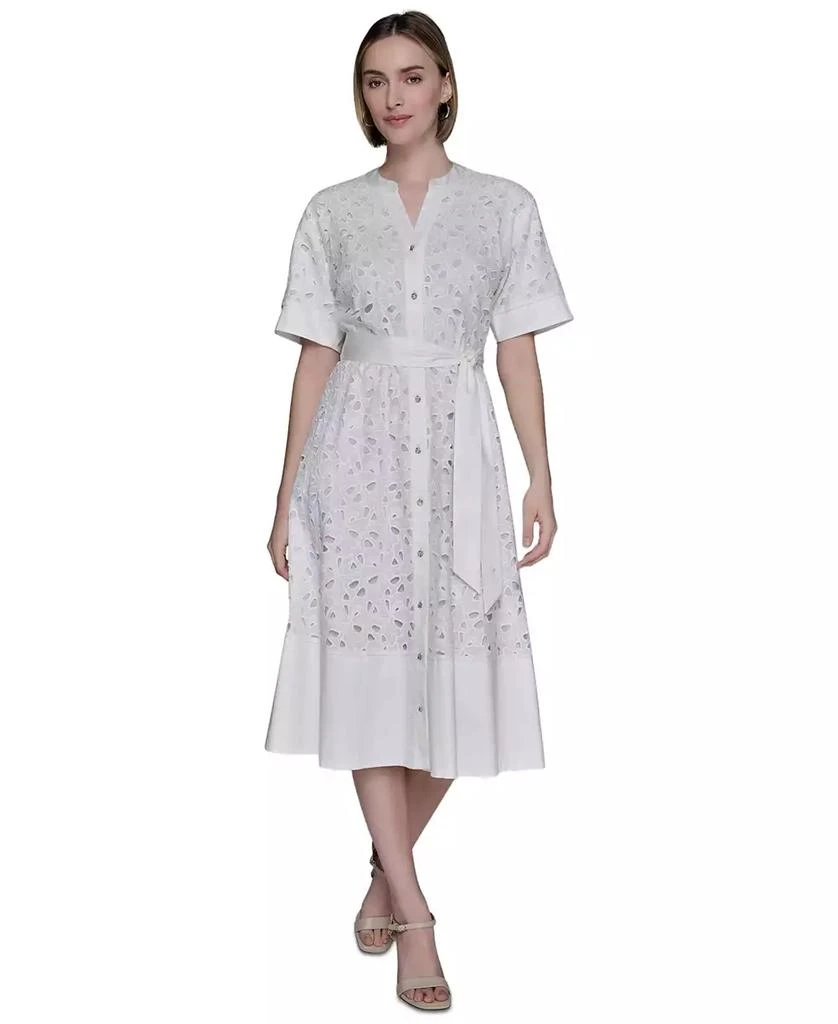 Karl Lagerfeld Paris Women's Eyelet Cotton A-Line Shirtdress 1