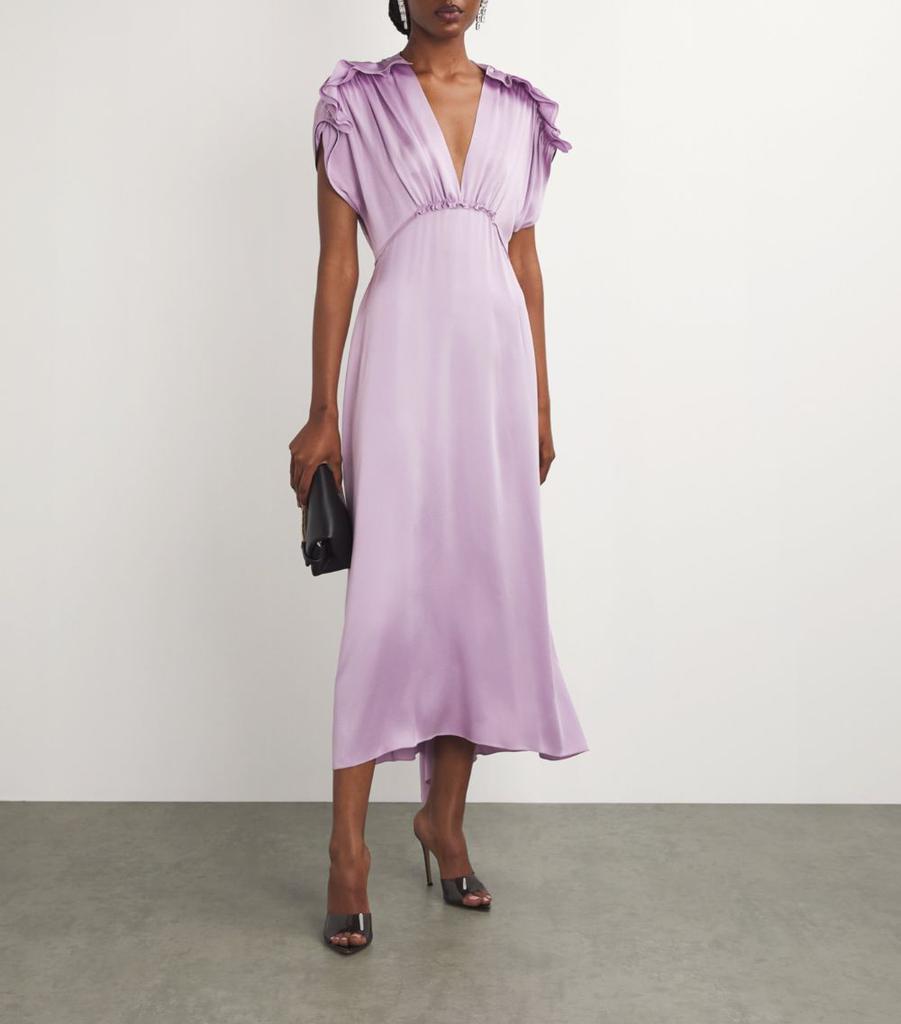 Victoria Beckham Ruffled V-Neck Midi Dress - Dresses