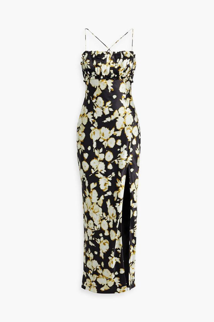 NICHOLAS Ruched floral-print silk-satin maxi dress