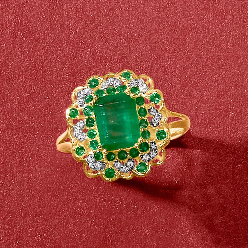 Ross-Simons Emerald and . Diamond Ring in 14kt Yellow Gold 4