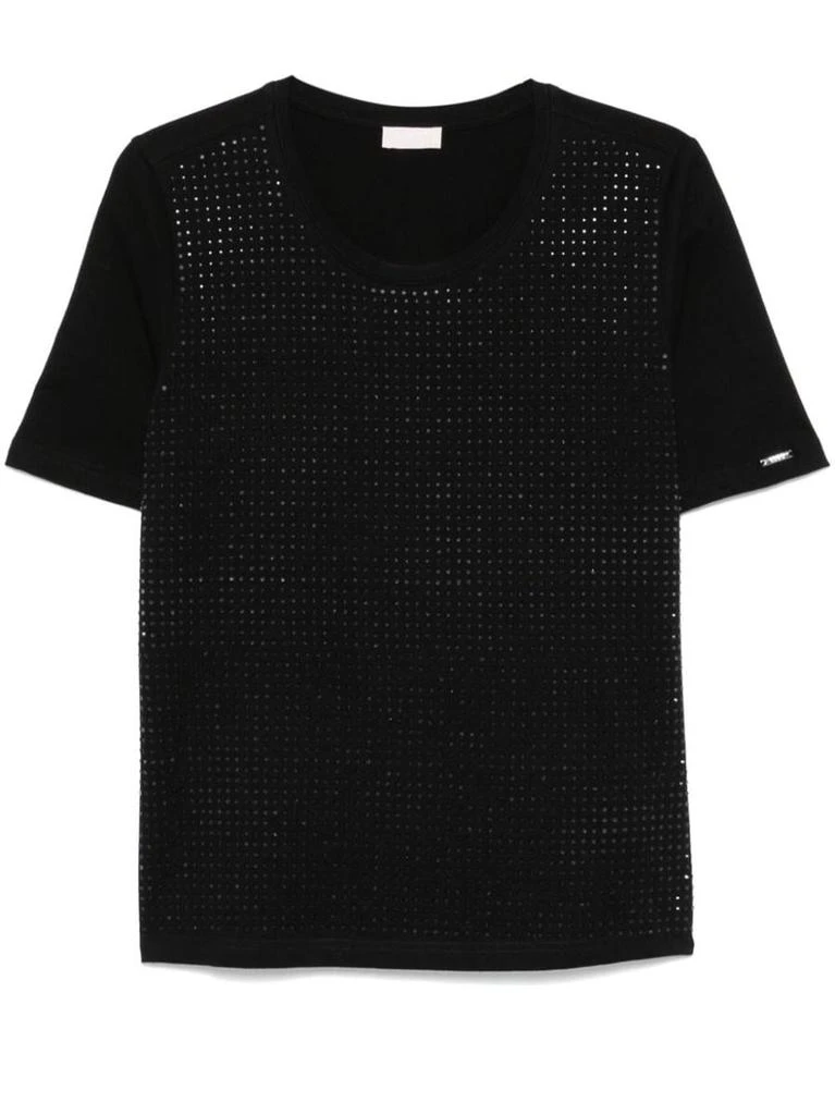 LIU •JO Liu Jo Black Cotton T-Shirt With Rhinestones 1