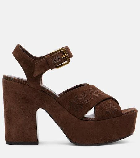 ETRO Floral embroidered suede platform sandals 4