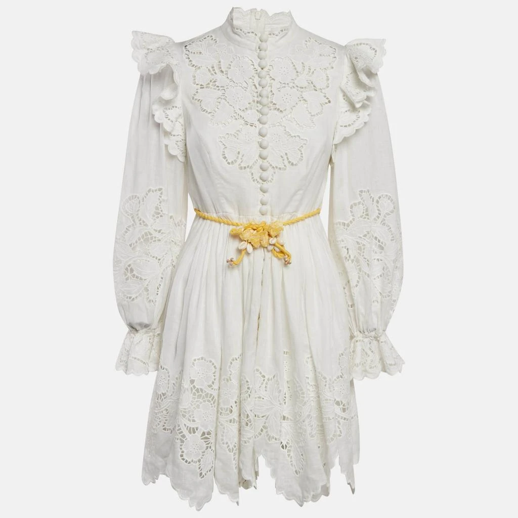 Zimmermann Zimmermann White Broderie Anglaise Linen Carnaby Ruffled Mini Dress M 1