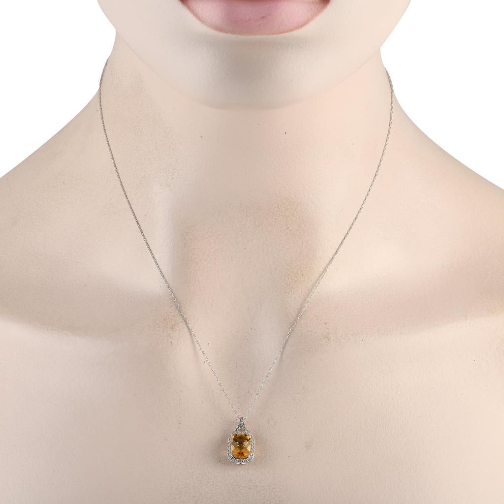 Non Branded 14K White Gold 0.13ct Diamond and Citrine Pendant Necklace PD4-15472WCIT