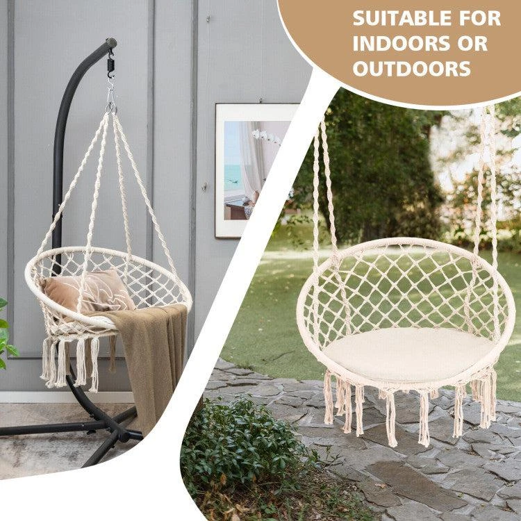 Hivvago Cushioned Hammock Swing Chair with Hanging Kit-Beige 5