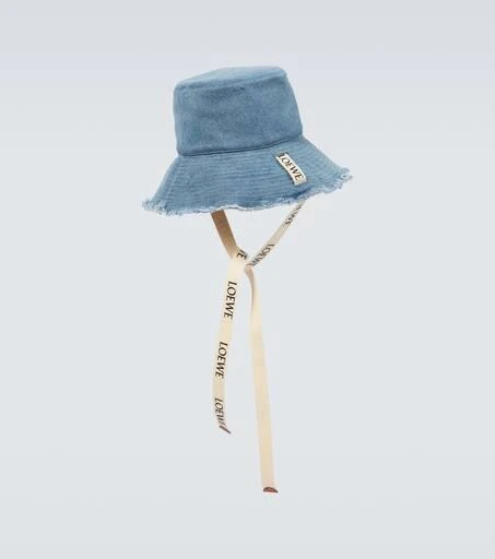 Loewe Logo distressed denim bucket hat 4
