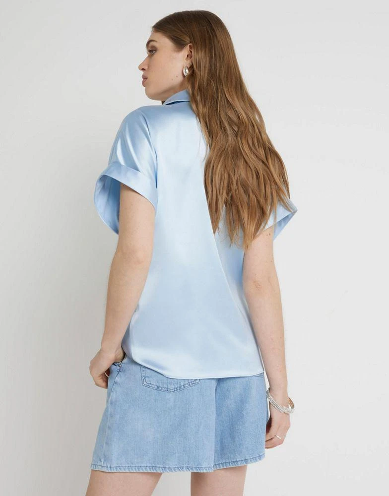 River Island River Island Front knot blouse in blue 3