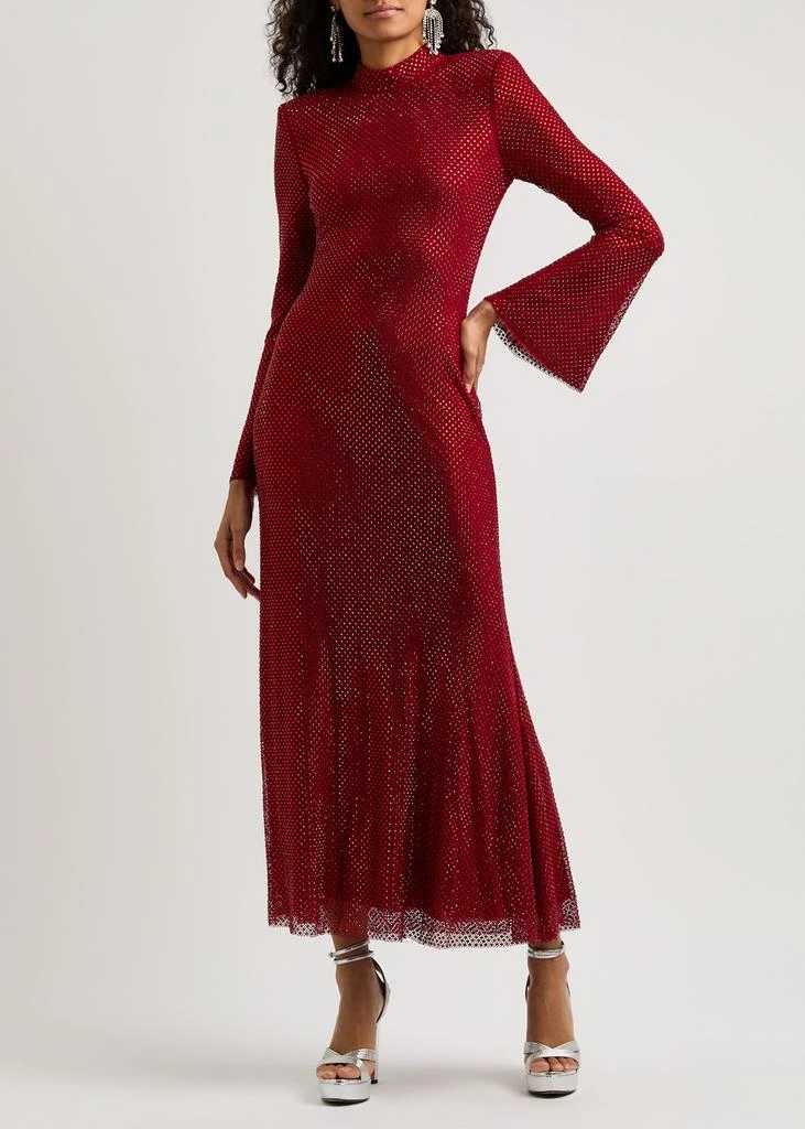 black mesh feather dress Dobby Mesh Feather Sleeve Hem Maxi Dress - Black