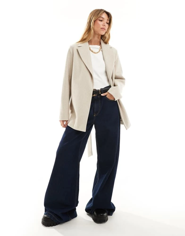 New Look New Look short belted coat in mink 1