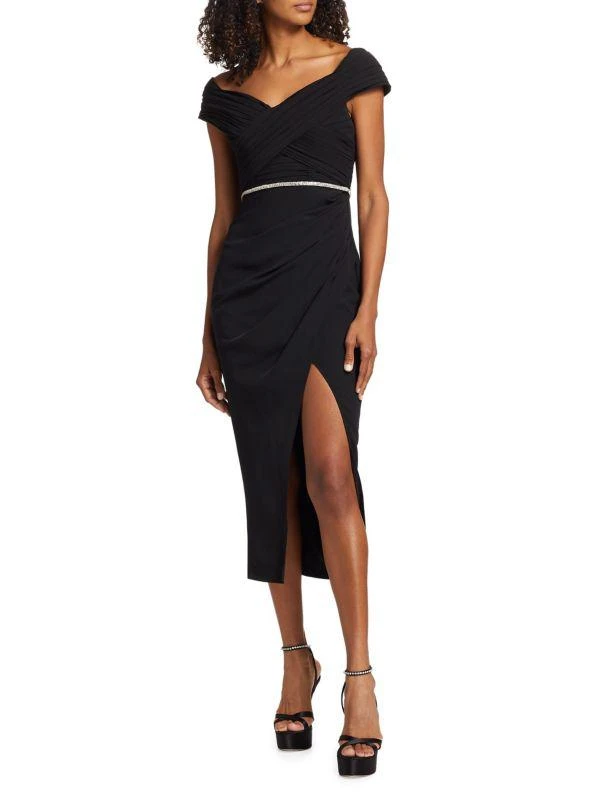 Self Portrait Embellished Belt Off-the-Shoulder Midi-Dress 1