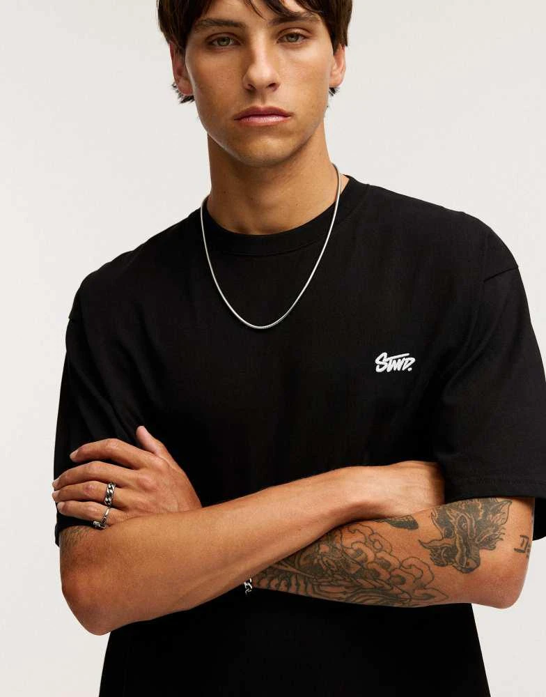Pull&Bear Pull&Bear t-shirt with STWD logo in black 3