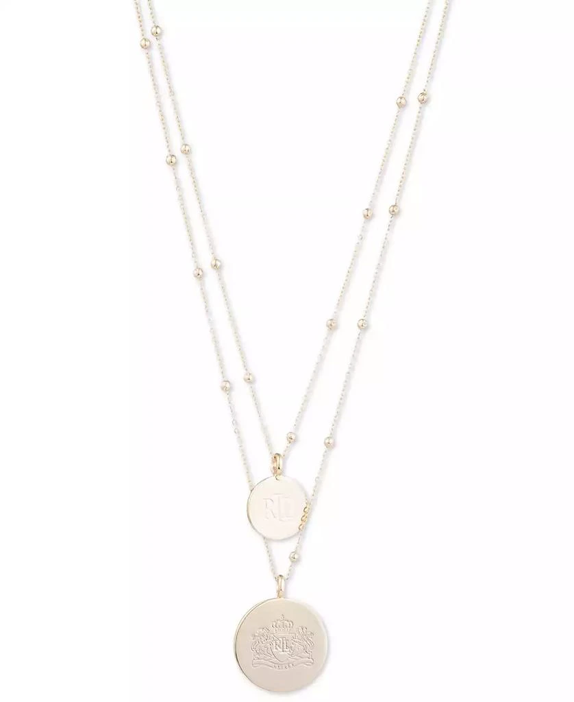Ralph Lauren Gold-Tone Engraved Logo Two-Row Pendant Necklace, 16" + 3" extender