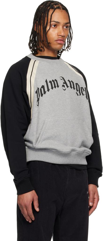 Palm Angels Gray Curved Logo Track Crew Sweatshirt