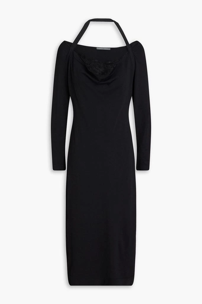 Alberta Ferretti Lace-trimmed ribbed jersey halterneck midi dress - Black - IT 42