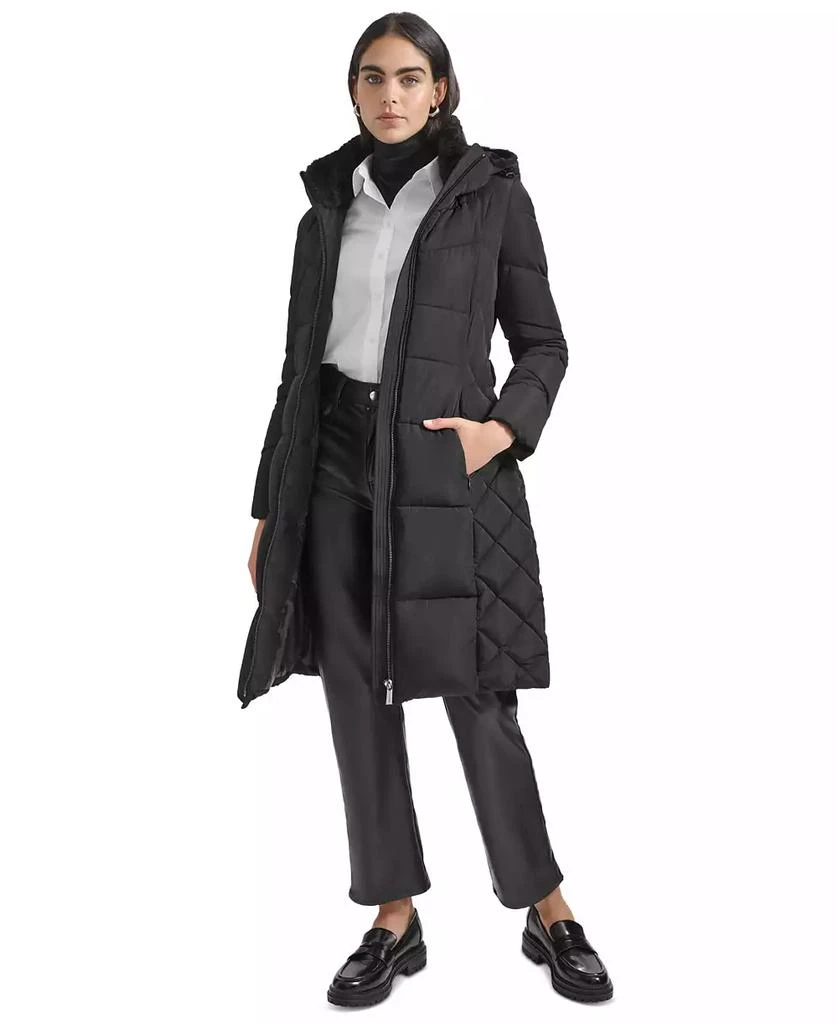 Calvin Klein Women's Diamond Quilted Side Belted Hooded Puffer Coat 5