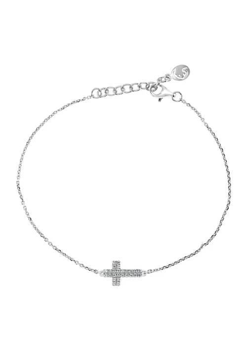 Effy 1 10 Ct. T.w. Diamond Cross Bracelet In Sterling Silver 1