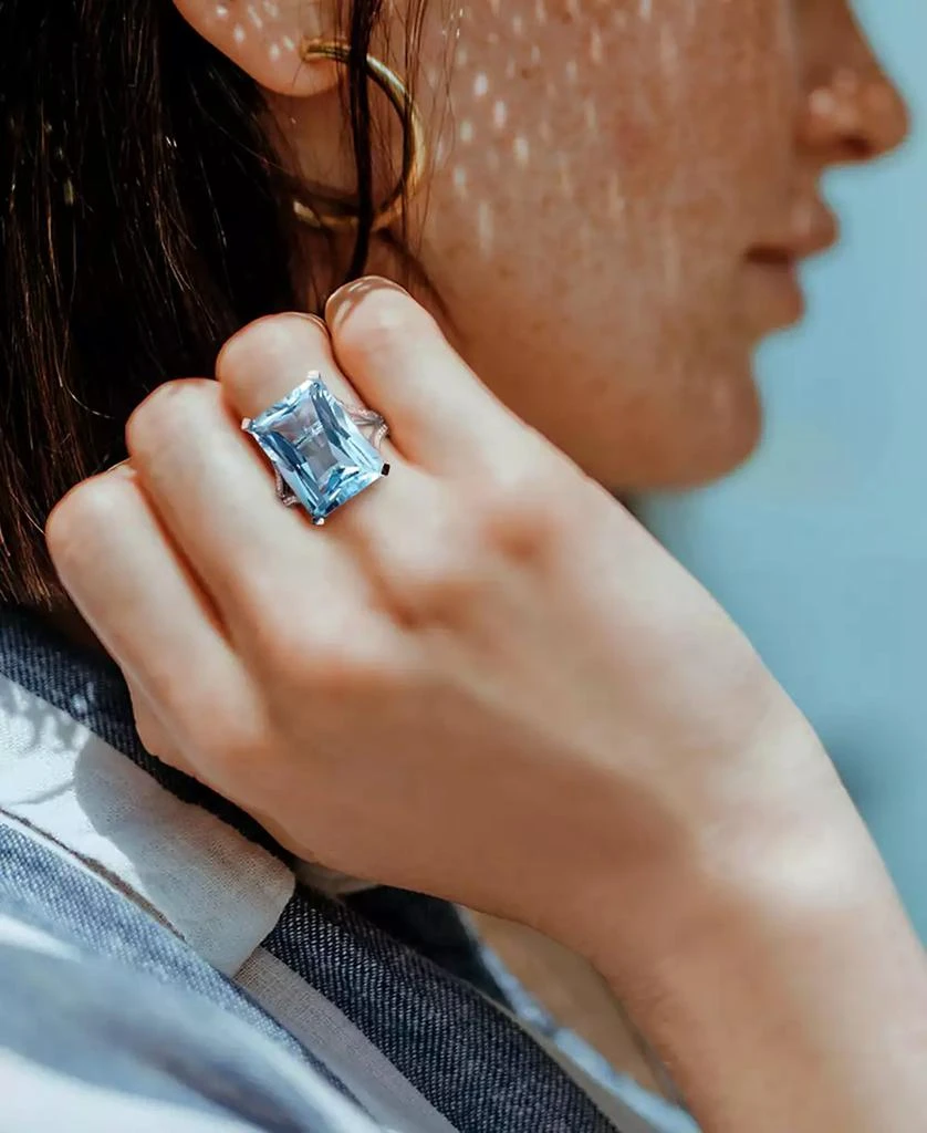 Macy
s Blue Topaz (18 ct. t.w.) and Diamond (1/2 ct. t.w.) Octagon Ring in 14k White Gold 5