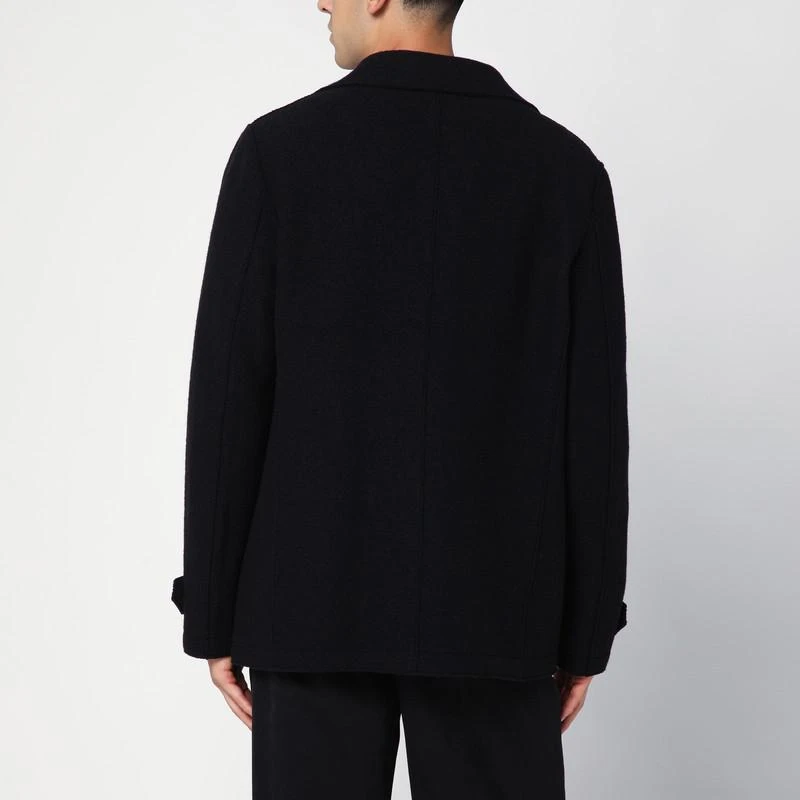 Harris Wharf London Black peacoat in boiled wool 3