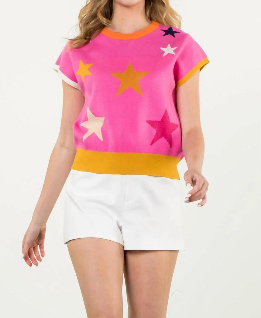 THML Short Sleeve Star Sweater In Pink 3