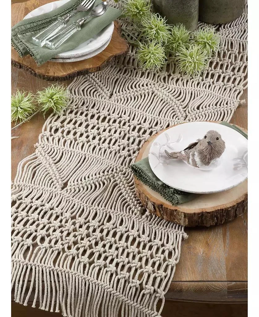 Saro Lifestyle Cotton Table Runner with Macramé Design 3