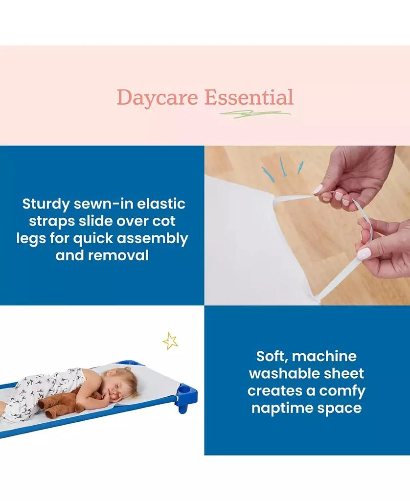 ECR4Kids RestZone Cot Sheet, Toddler Size, White, 12-Pack 3