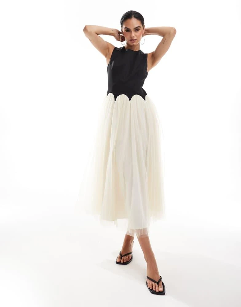 Never Fully Dressed Never Fully Dressed drop hem maxi dress in black and cream 1