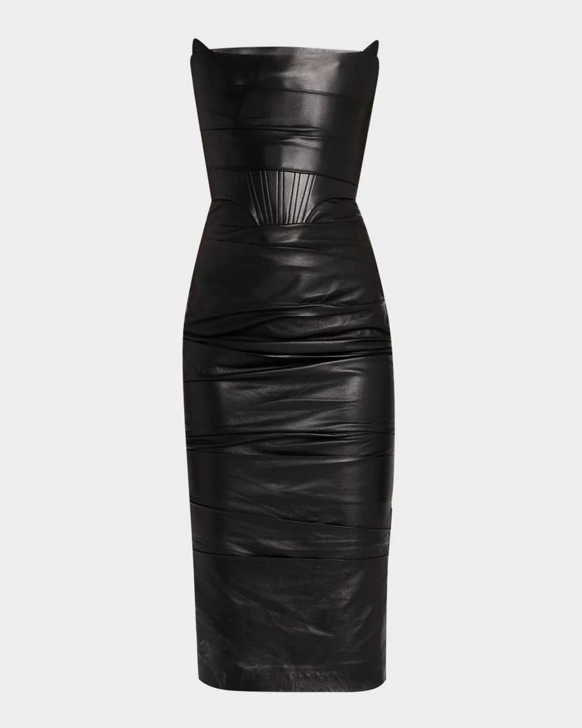 Alex Perry Strapless Leather Longline Corset Midi Dress 1