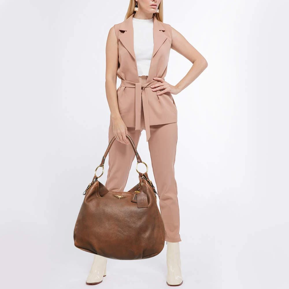Prada Prada Brown Cervo Leather Side Zip Hobo 2